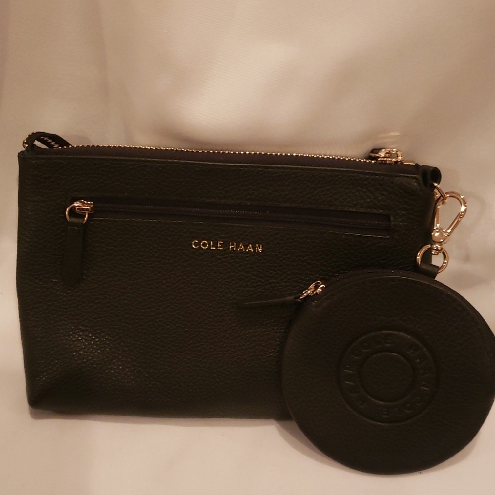 Cole Haan Black Leather Wristlet with Coin Pouch
